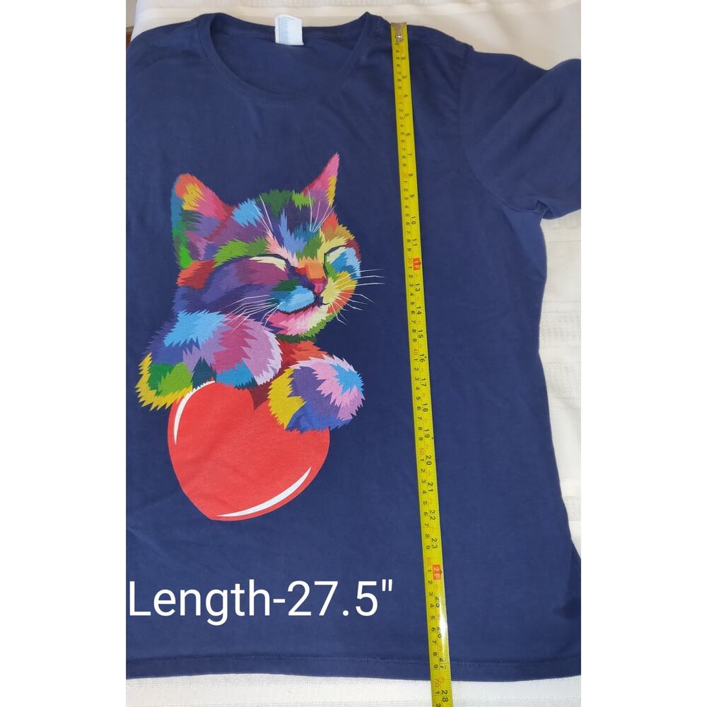 Cat Kitten Tshirt Top Port Company XXL Art To Wear Rainbow Colors Navy Blue - Picture 8 of 14